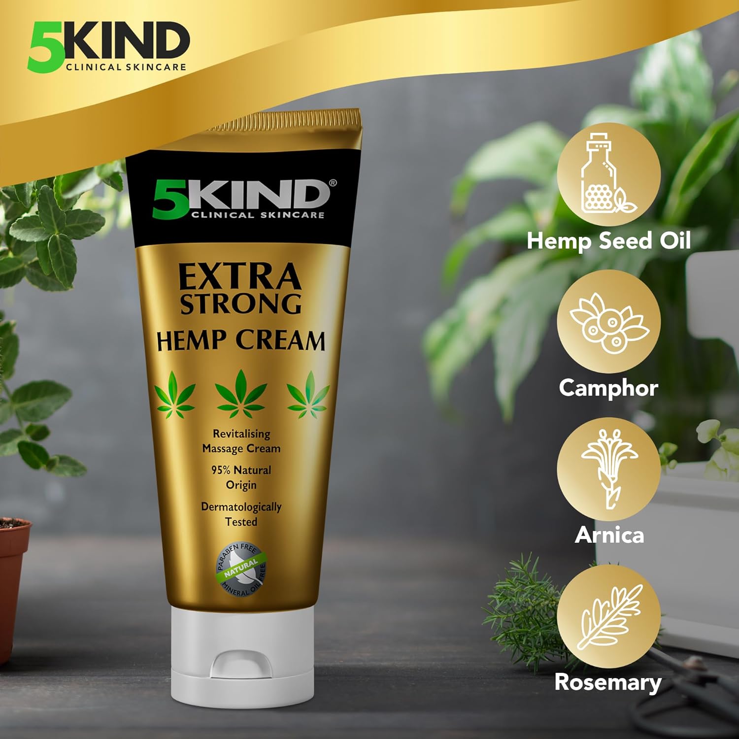 5kind Extra Strong Hemp Cream - High Strength Hemp Oil Formula - Joint & Muscle, Back Pain, Relief for Sore Muscles, Soothe Feet, Knees, Neck, Shoulders - Rich in Natural Extracts