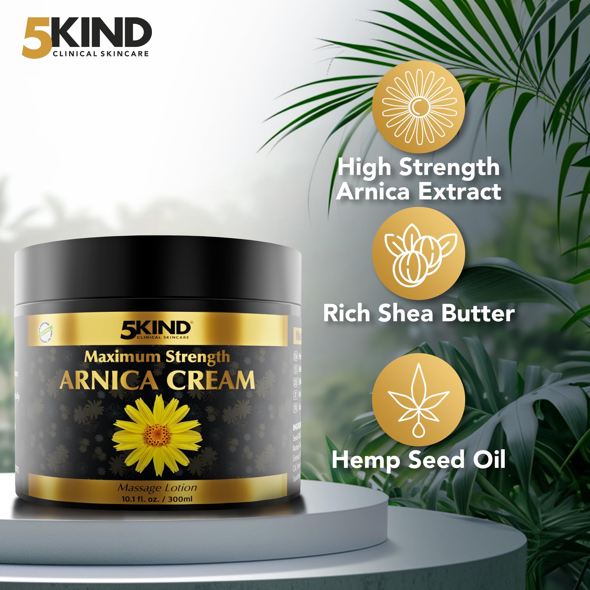 5kind Extra Strong Arnica Cream Massage Lotion 100ml - Fast Acting Arnica Cream for Bruising and Swelling - Intensive Arnica Montana Extract Bruise Cream - Natural Muscle Cream for Muscles & Joints