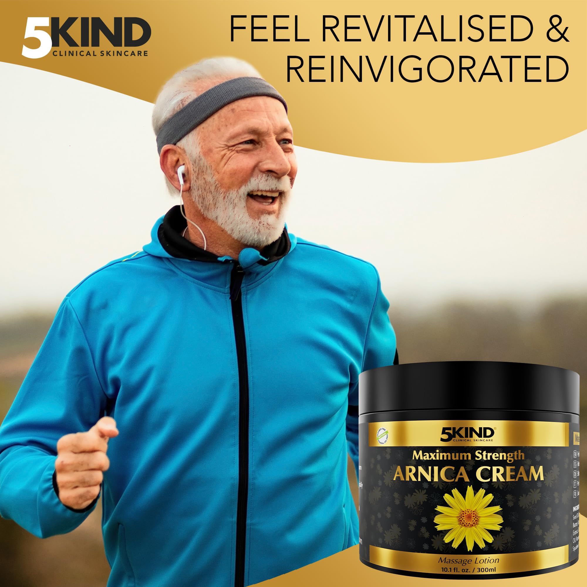 5kind Extra Strong Arnica Cream Massage Lotion 100ml - Fast Acting Arnica Cream for Bruising and Swelling - Intensive Arnica Montana Extract Bruise Cream - Natural Muscle Cream for Muscles & Joints