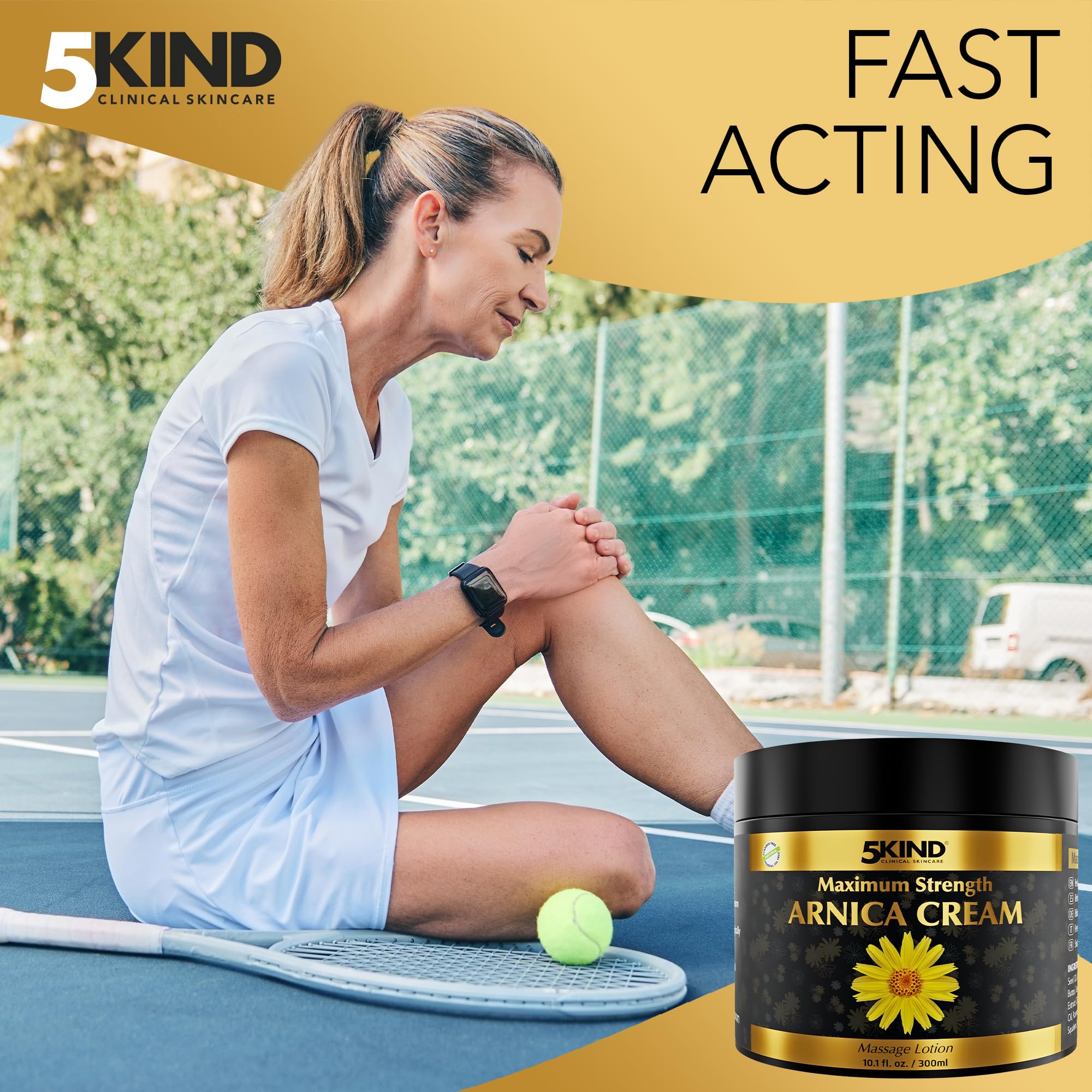 5kind Extra Strong Arnica Cream Massage Lotion 100ml - Fast Acting Arnica Cream for Bruising and Swelling - Intensive Arnica Montana Extract Bruise Cream - Natural Muscle Cream for Muscles & Joints