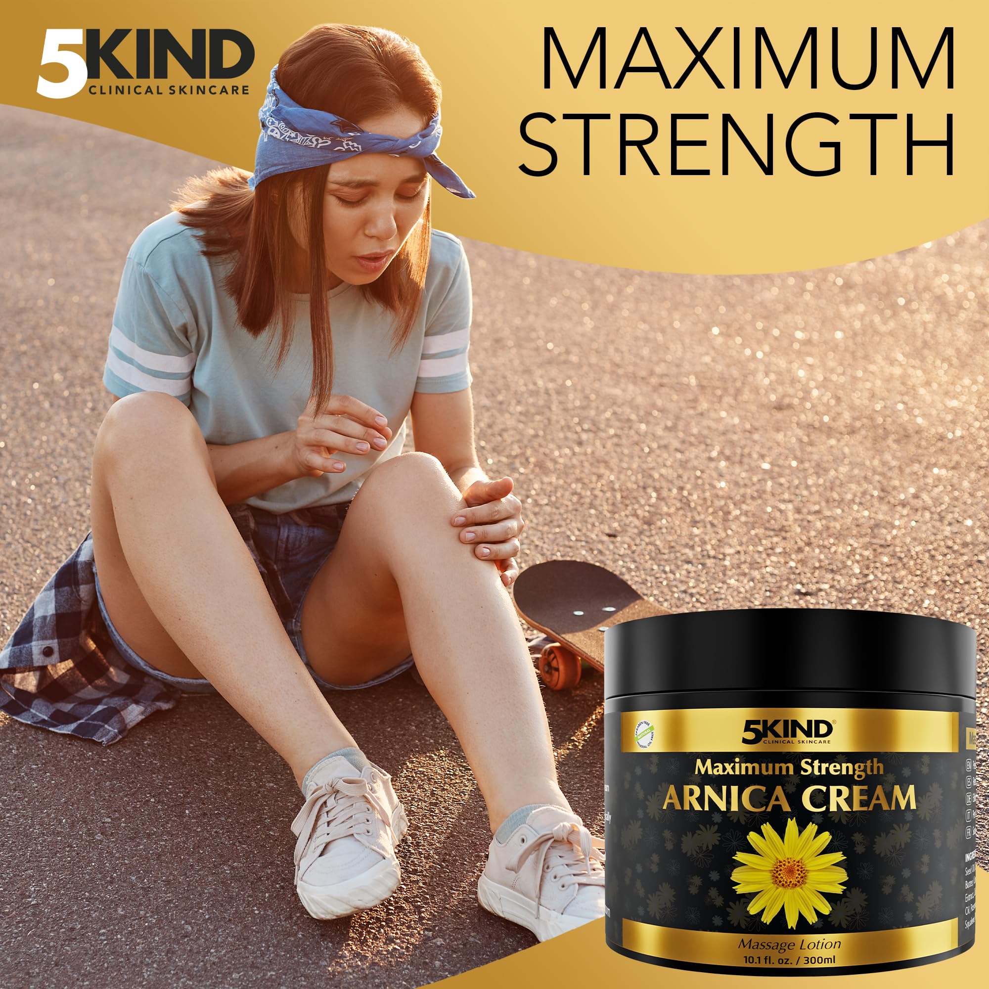 5kind Extra Strong Arnica Cream Massage Lotion 100ml - Fast Acting Arnica Cream for Bruising and Swelling - Intensive Arnica Montana Extract Bruise Cream - Natural Muscle Cream for Muscles & Joints