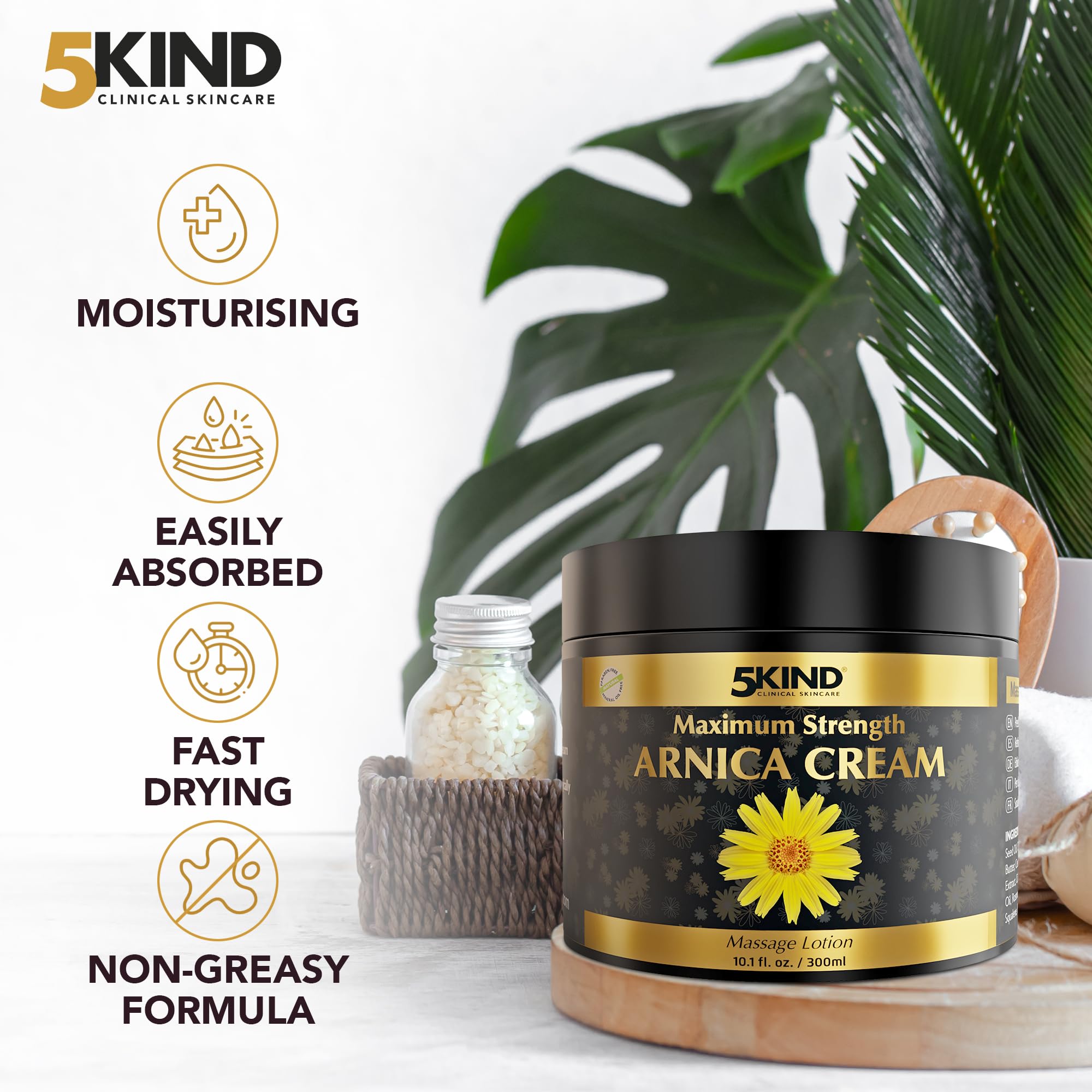 5kind Extra Strong Arnica Cream Massage Lotion 100ml - Fast Acting Arnica Cream for Bruising and Swelling - Intensive Arnica Montana Extract Bruise Cream - Natural Muscle Cream for Muscles & Joints