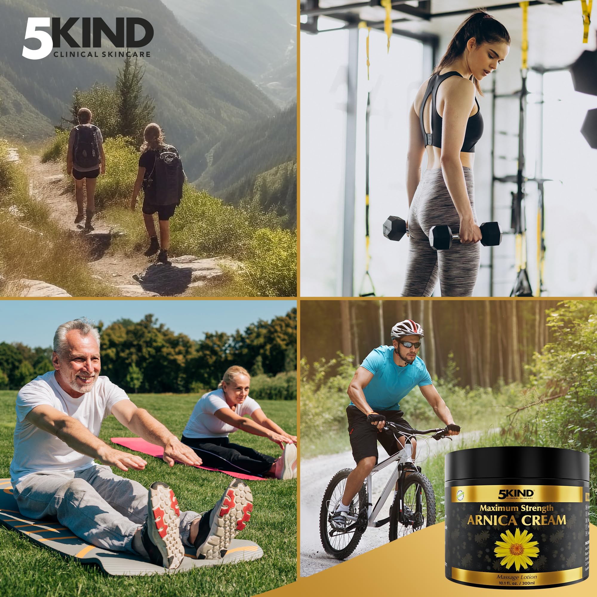 5kind Extra Strong Arnica Cream Massage Lotion 100ml - Fast Acting Arnica Cream for Bruising and Swelling - Intensive Arnica Montana Extract Bruise Cream - Natural Muscle Cream for Muscles & Joints