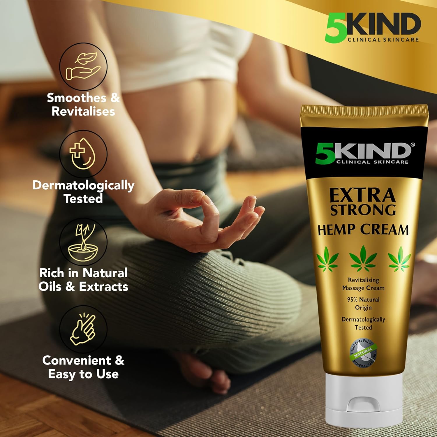 5kind Extra Strong Hemp Cream - High Strength Hemp Oil Formula - Joint & Muscle, Back Pain, Relief for Sore Muscles, Soothe Feet, Knees, Neck, Shoulders - Rich in Natural Extracts