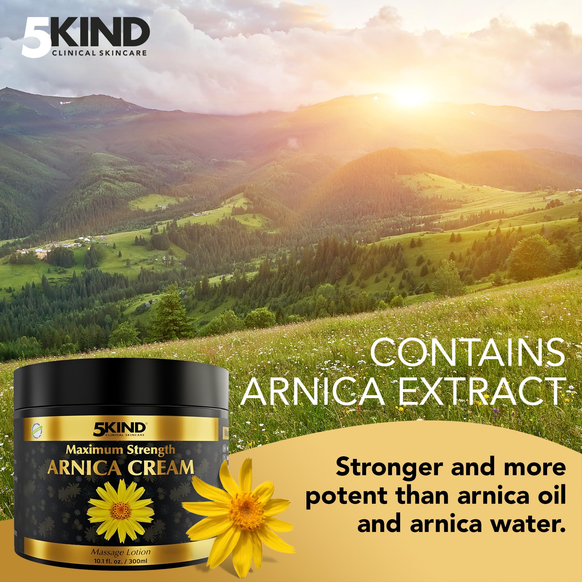 5kind Extra Strong Arnica Cream Massage Lotion 100ml - Fast Acting Arnica Cream for Bruising and Swelling - Intensive Arnica Montana Extract Bruise Cream - Natural Muscle Cream for Muscles & Joints